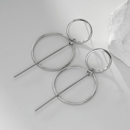 Boucles d'Oreilles Argentées Pendantes Double Anneaux Et Barre