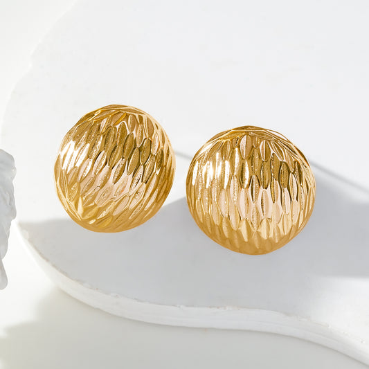 Boucles d'Oreilles Dorées Puces Boules Gravures Plumes