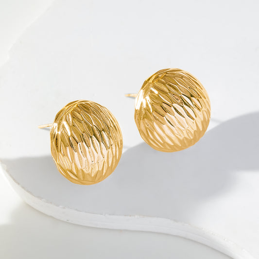 Boucles d'Oreilles Dorées Puces Boules Gravures Plumes