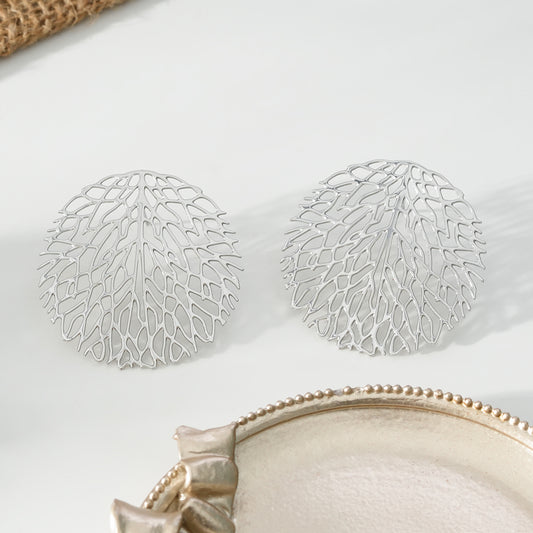 Boucles d'Oreilles Argentées Disques Ajourés Motifs Arbres