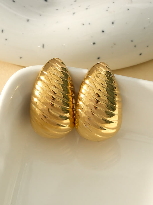 Boucles d'Oreilles Dorées Gouttes Brillantes Gravure Lignes