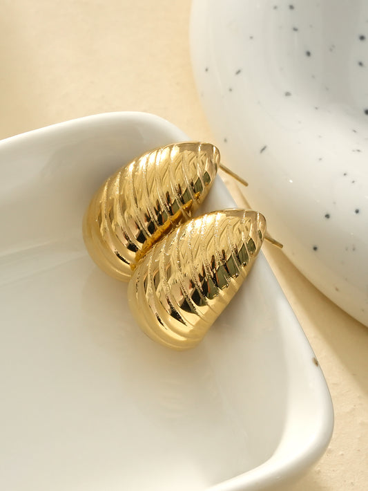 Boucles d'Oreilles Dorées Gouttes Brillantes Gravure Lignes