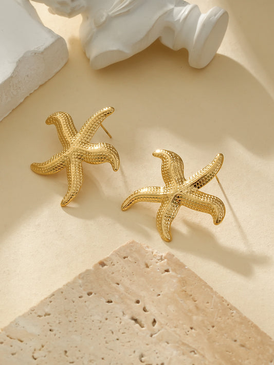 Boucles d'Oreilles Dorées Etoiles de Mer Brillantes