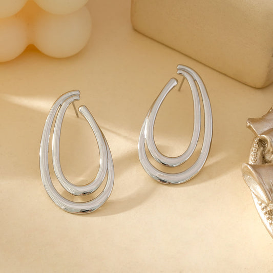 Boucles d'Oreilles Argentées Forme De Goutte Double