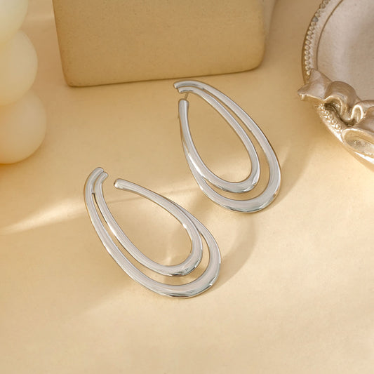 Boucles d'Oreilles Argentées Forme De Goutte Double