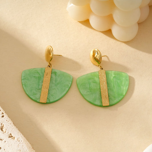 Boucles d'Oreilles Avec Ligne Dorée Pendentifs Résine Acrylique Verte