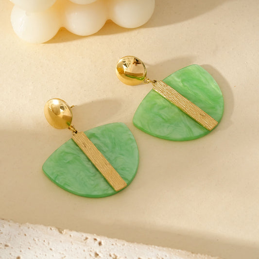 Boucles d'Oreilles Avec Ligne Dorée Pendentifs Résine Acrylique Verte