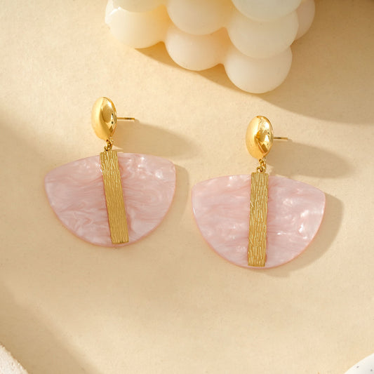 Boucles d'Oreilles Avec Ligne Dorée Pendentifs Résine Acrylique Rose