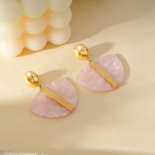 Boucles d'Oreilles Avec Ligne Dorée Pendentifs Résine Acrylique Rose