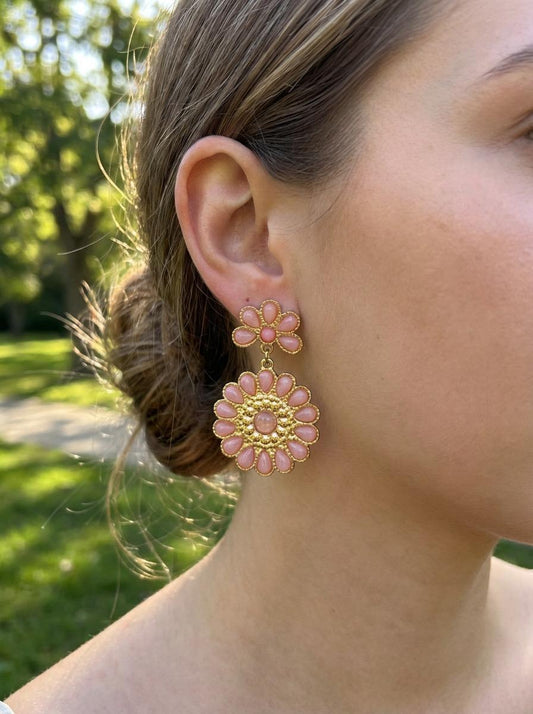 Boucles d'Oreilles Pendantes Dorées Bohème Fleur Et Or Martelé