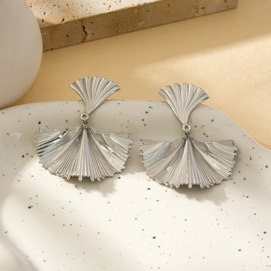 Boucles d'Oreilles Argentées Forme De Feuilles Ginkgo