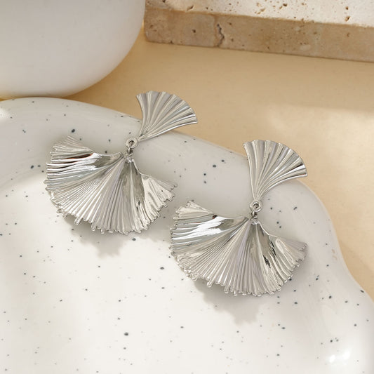 Boucles d'Oreilles Argentées Forme De Feuilles Ginkgo