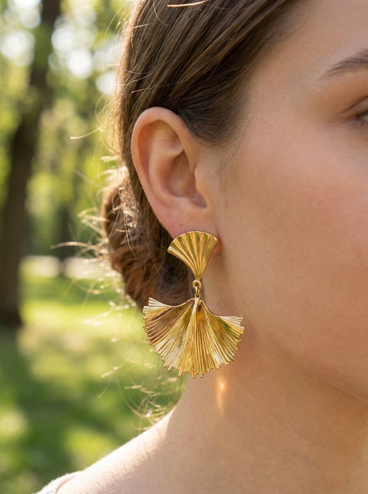 Boucles d'Oreilles Forme de Feuilles Ginkgo