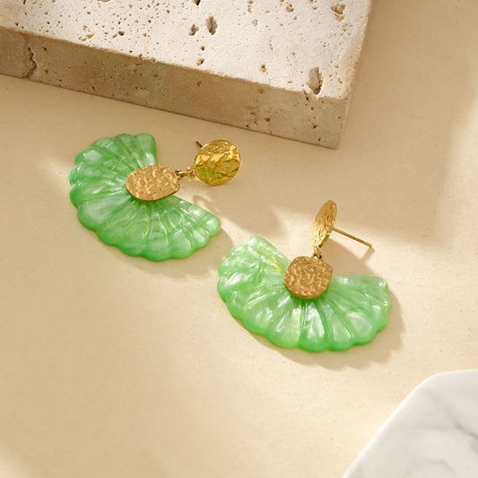 Boucles d'Oreilles Dorées Floral Acrylique Verte