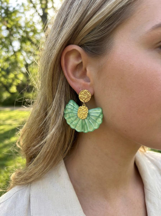Boucles d'Oreilles Dorées Floral Acrylique