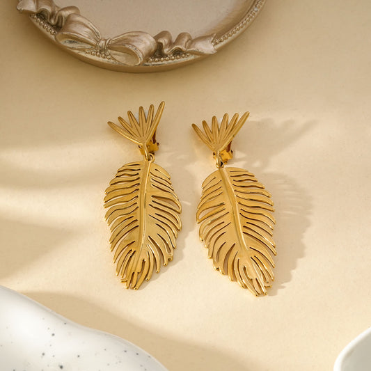 Boucles d'Oreilles à Clips Feuilles Dorées