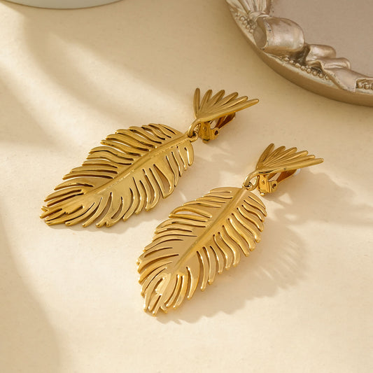 Boucles d'Oreilles à Clips Feuilles Dorées