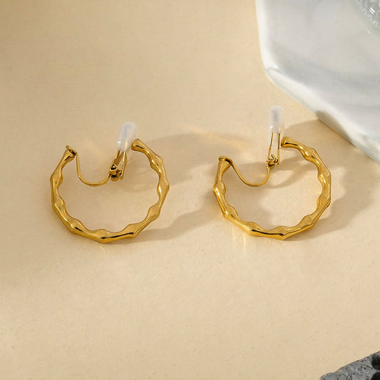 Boucles d'Oreilles à Clips Dorées Créoles Ondulées