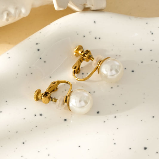 Boucles d'Oreilles à Clips Dorées Avec Perle Élégante