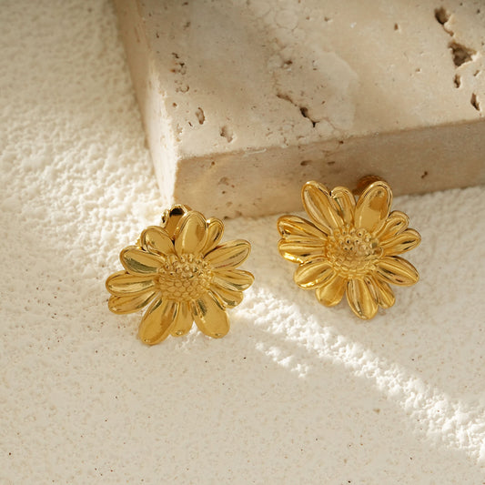Boucles d'Oreilles À Clip Marguerites Dorées