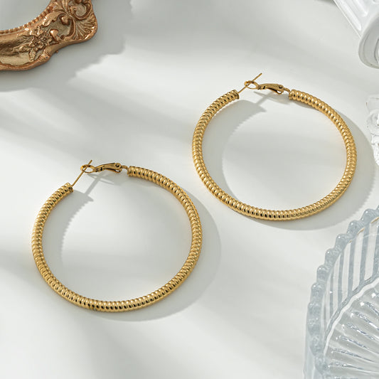 Boucles d'Oreilles Dorées Grandes Créoles Motifs Bobines