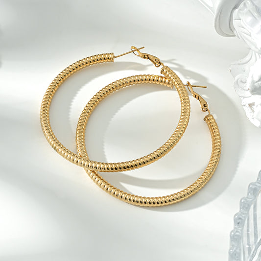 Boucles d'Oreilles Dorées Grandes Créoles Motifs Bobines