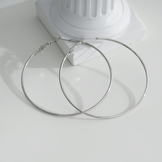 Boucles d'Oreilles Argentées Grandes Créoles Fines Simples