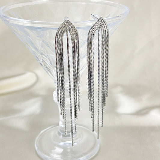 Boucles d'Oreilles Argentées Chaînes Longues