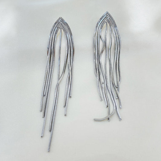 Boucles d'Oreilles Argentées Chaînes Longues