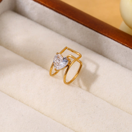 Bague d'oreille Earcuff Faux Percing Dorée Double Ligne avec Strass