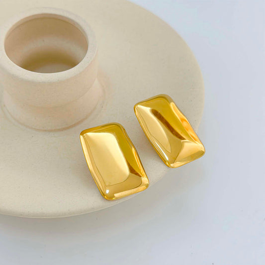 Boucles d'Oreilles Dorées Plaques Rectangulaires Brillantes