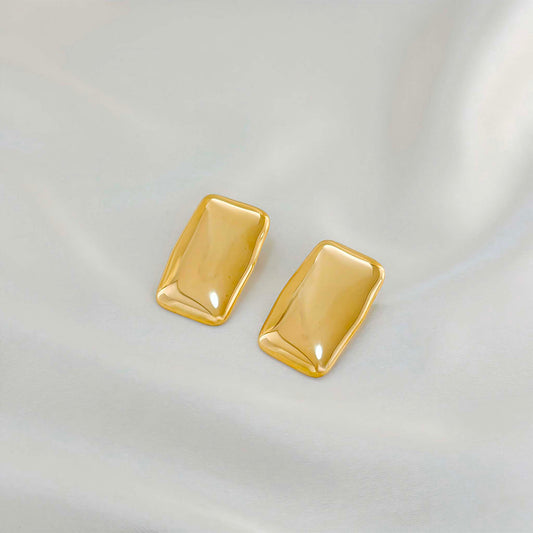 Boucles d'Oreilles Dorées Plaques Rectangulaires Brillantes