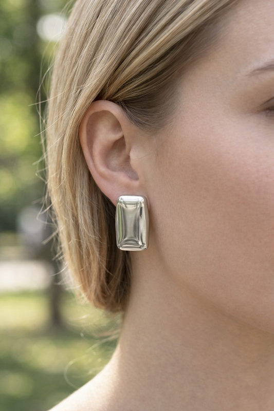 Boucles d'Oreilles Plaques Rectangulaires Brillantes