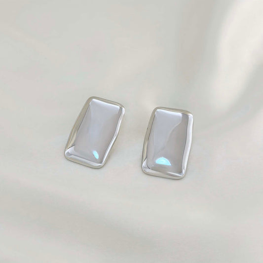 Boucles d'Oreilles Argentées Plaques Rectangulaires Brillantes