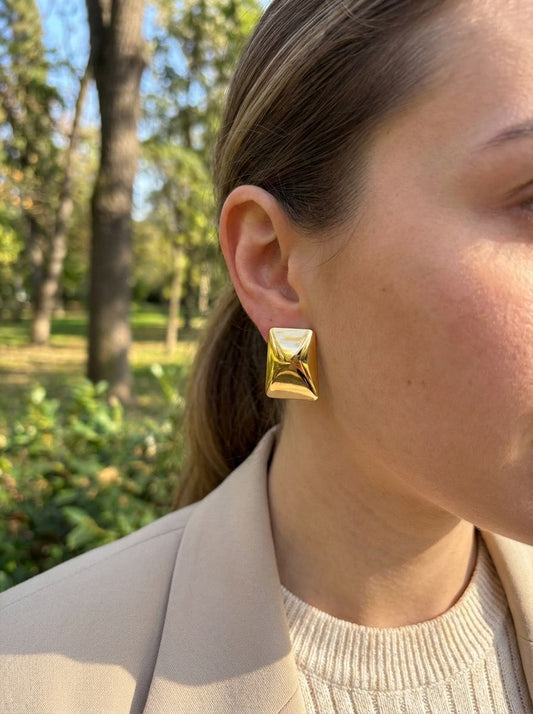 Boucles d'Oreilles Dorées Rectangulaires Brillantes