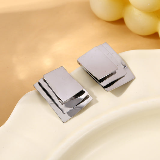 Boucles d'Oreilles Argenté Triple Rectangle