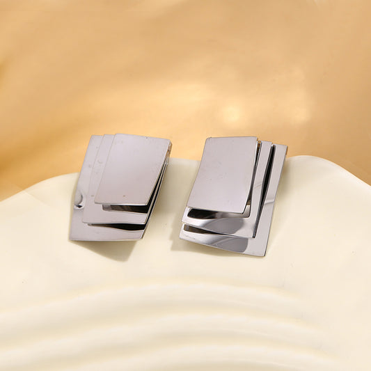 Boucles d'Oreilles Argenté Triple Rectangle
