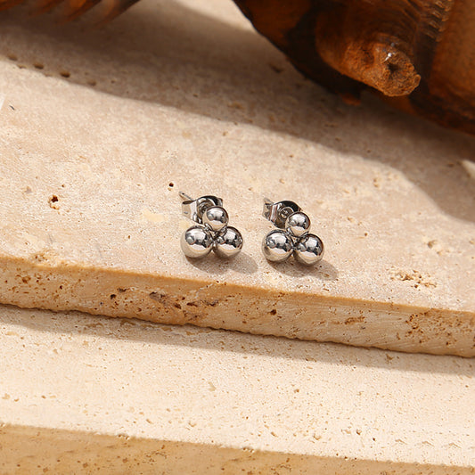 Boucles d'Oreilles Puces Argentées Triple Boules