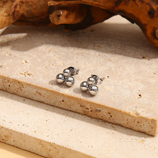 Boucles d'Oreilles Puces Argentées Triple Boules