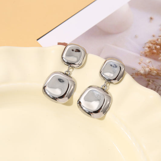 Boucles d'oreilles argentées double carrés pendants