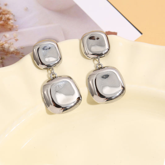 Boucles d'oreilles argentées double carrés pendants