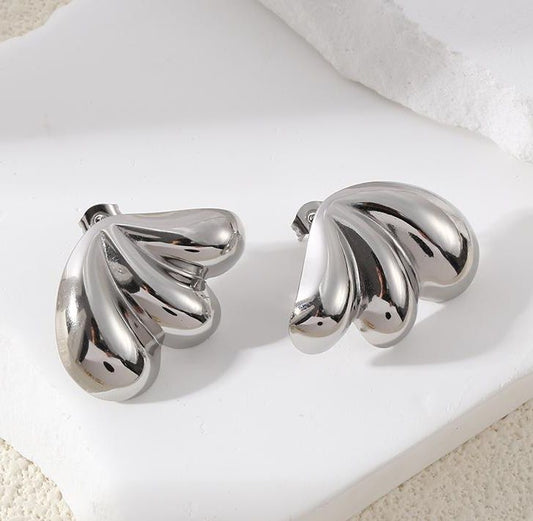 Boucles d'Oreilles Argentées Triple Gouttes Epaisses Brillantes