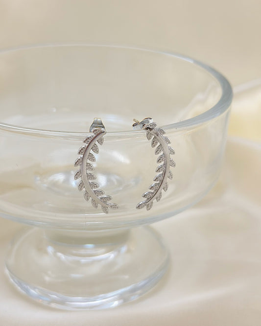 Boucles d'Oreilles Argentées Feuilles Lauriers Texturées Brillantes