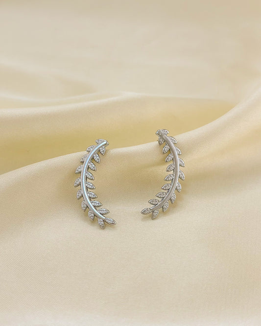 Boucles d'Oreilles Argentées Feuilles Lauriers Texturées Brillantes