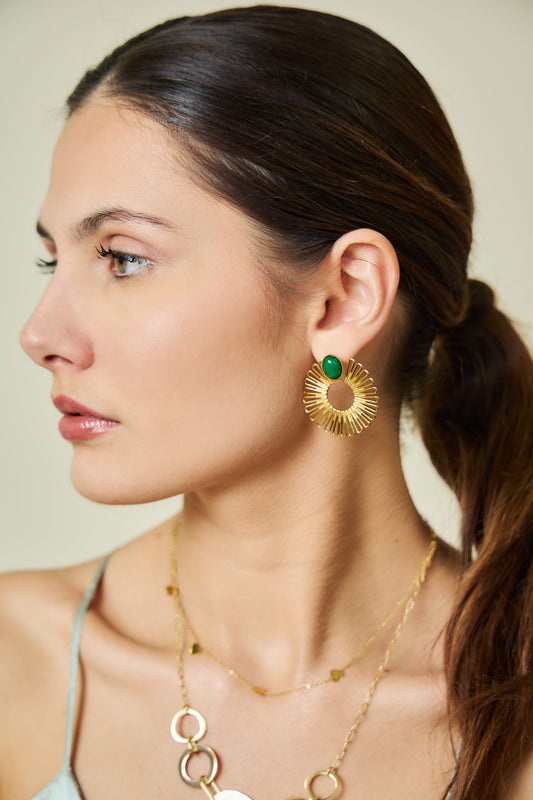 Boucles d'Oreilles Dorées Cercle Solaires Avec Pierres