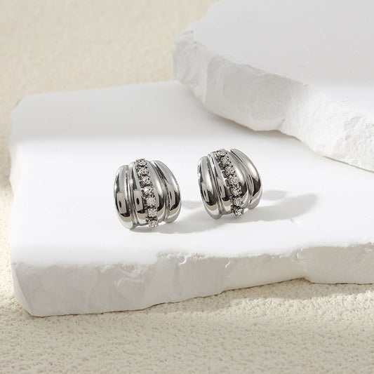 Boucles d'Oreilles Argentées Bandes Epaisses Motif Citrouilles Avec Strass