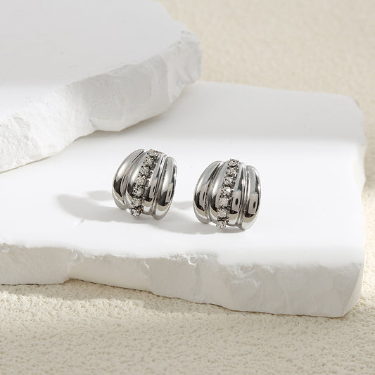 Boucles d'Oreilles Argentées Bandes Epaisses Motif Citrouilles Avec Strass