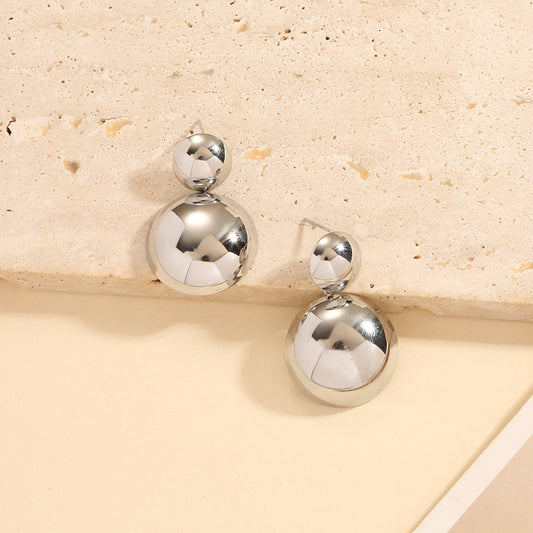 Boucles d'Oreilles Argentées Double Hémisphères Brillants