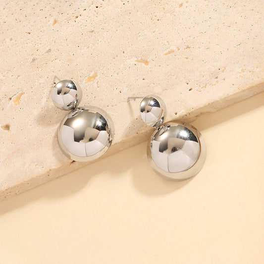 Boucles d'Oreilles Argentées Double Hémisphères Brillants