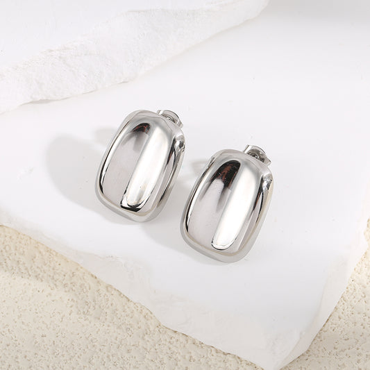 Boucles d'Oreilles Argentées Plaques Creuses Oblongues Brillantes